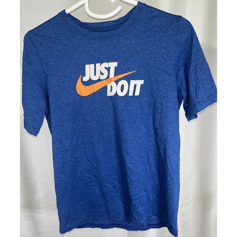 2000s Nike Activewear Blue and Orange Just Do It Men's T-shirt Size XL Dri-Fit